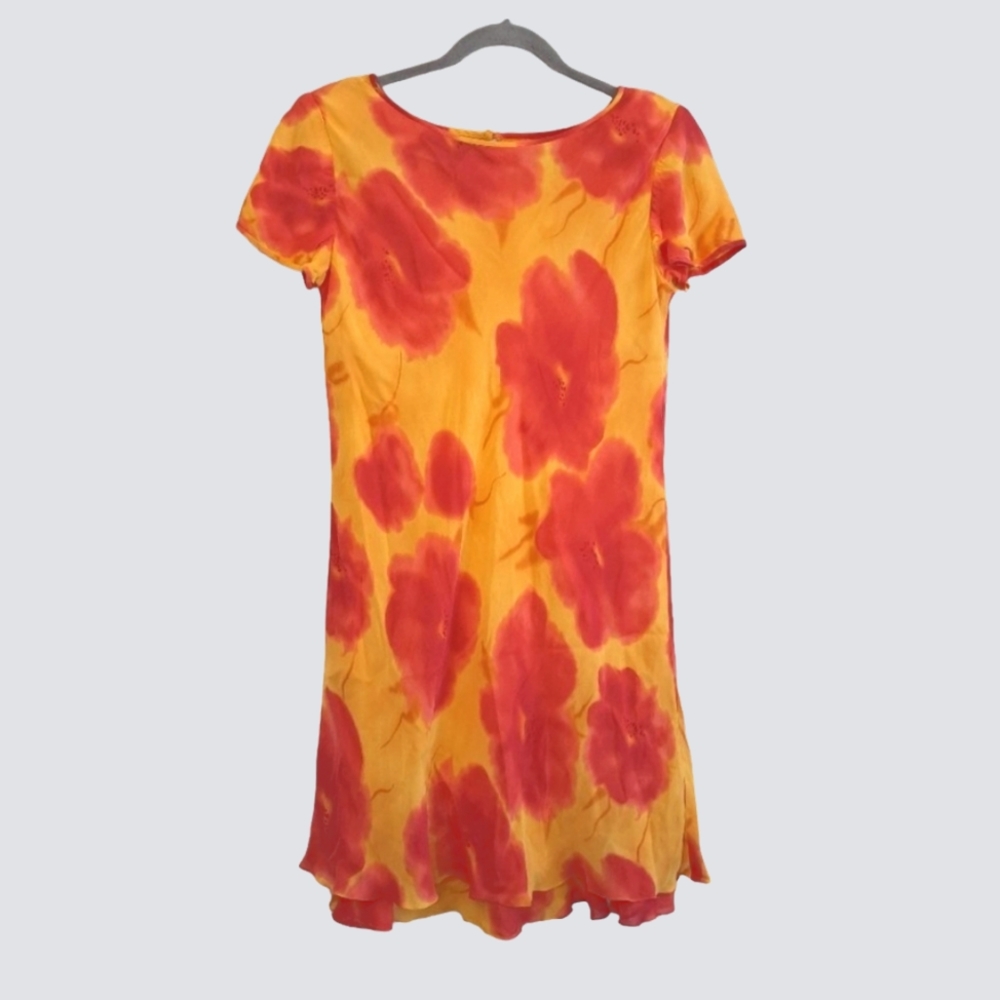 Liz Claiborne Yellow Pink Watercolor Floral Spring Dress Size 8